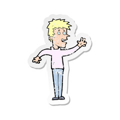 retro distressed sticker of a cartoon happy boy waving