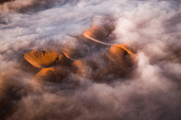 sunrise, aerial, desert dunes, Sussusvlei