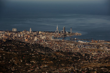 Landscape of the magnificent city Batumi on the sea shore from the hill