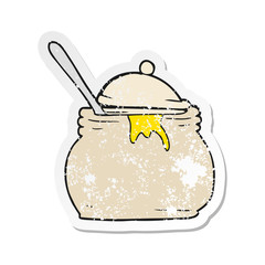 retro distressed sticker of a cartoon mustard pot