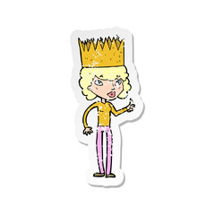 retro distressed sticker of a cartoon person wearing crown