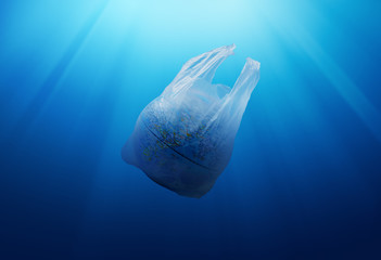 plastic bag environment pollution with globe model inside