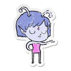 distressed sticker of a cartoon alien girl
