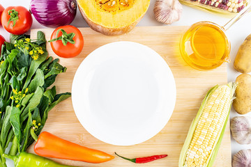 Fresh vegetables, melons, fruits and oils, ingredients, nutrition concept background material