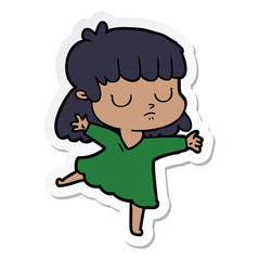 sticker of a cartoon indifferent woman dancing