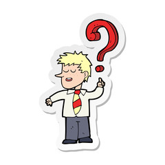 sticker of a cartoon school boy with question