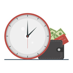 The concept of managing your time and money. Time is money or time to pay. Financial planning, deadline and time management, payment day. Vector illustration.