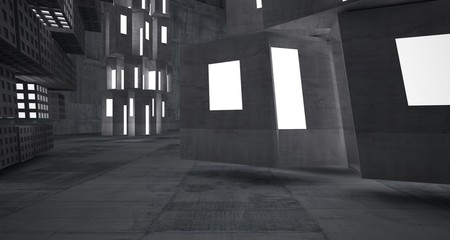 Abstract  concrete parametric interior with neon lighting. 3D illustration and rendering.