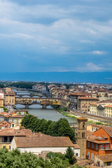 Fototapeta na wymiar Panaromic view of Florence townscape cityscape viewed from Piazzale Michelangelo (Michelangelo Square) with ponte Vecchio