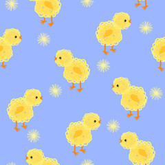 Seamless vector baby pattern with cute little chickens.	