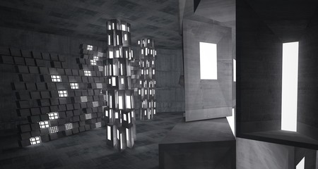 Abstract  concrete parametric interior with neon lighting. 3D illustration and rendering.