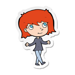 sticker of a cartoon girl with no worries