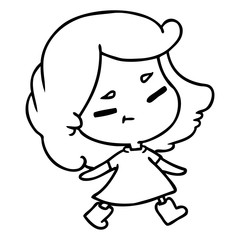 line drawing of a cute kawaii girl