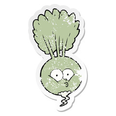 distressed sticker of a cartoon vegetable