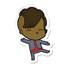 sticker of a cartoon girl wearing futuristic clothes