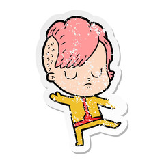 distressed sticker of a cartoon woman