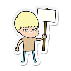 sticker of a angry cartoon boy protesting