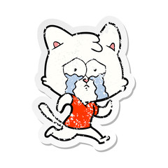 distressed sticker of a crying cartoon cat