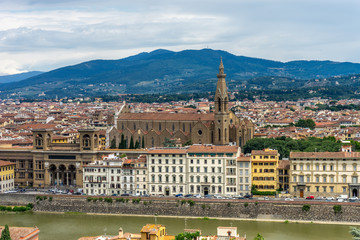 Panaromic view of Florence with Basilica Santa Croce viewed from Piazzale Michelangelo...