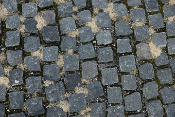 Round cubic stone road close up