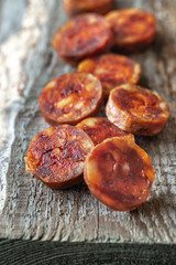 Slices of with spanish chorizo