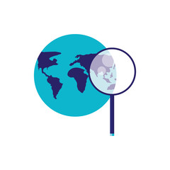 world planet earth with magnifying glass
