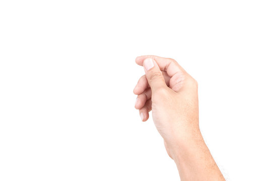 COPY SPACE : Male Caucasian hand gestures isolated over the white background. HAND Holding CARD.