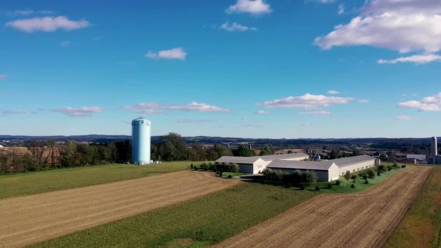 Aerial with slight assent of Pennslyvania farmland behind Herr House, a historical landmark, Lancaster County Concept: National Park Service, Historic Places, Mennonite, colonial America, Amish,