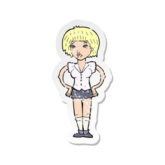 retro distressed sticker of a cartoon woman with hands on hips