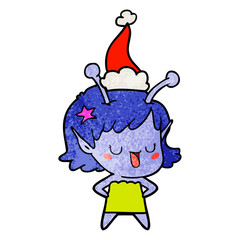 happy alien girl textured cartoon of a wearing santa hat