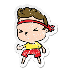 distressed sticker cartoon kawaii working out boy
