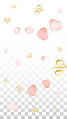 Vector Percentage Sign and Hearts Confetti on Transparent Background. Percent Sale Background. Business, Economics, Finance Print. Discount Illustration. Promotion poster. Black Friday Banner. 