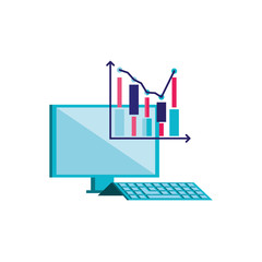 desktop computer with statistic graphic