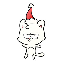 bored gradient cartoon of a cat wearing santa hat