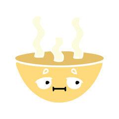 flat color retro cartoon bowl of hot soup