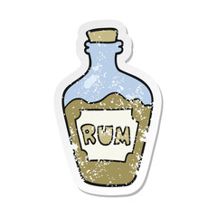 retro distressed sticker of a cartoon rum bottle