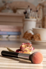 Makeup brush on the table