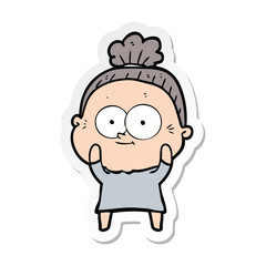 sticker of a cartoon happy old woman