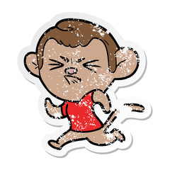 distressed sticker of a cartoon annoyed monkey