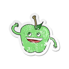 retro distressed sticker of a cartoon apple