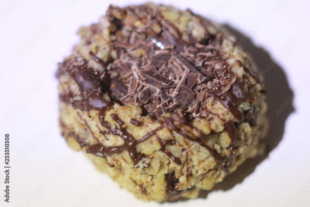 Wall mural chocolate cookies close-up macro on white background