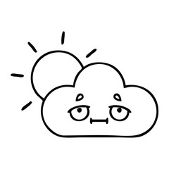 line drawing cartoon sunshine and cloud