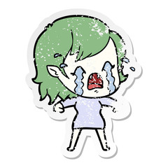 distressed sticker of a cartoon crying vampire girl