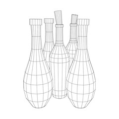 Different wine bottles. Model wireframe low poly mesh vector illustration