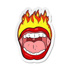 sticker of a cartoon flaming mouth symbol