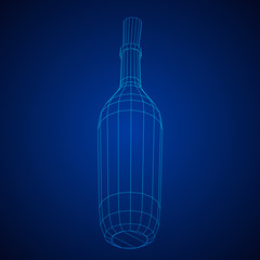Wine bottle. Model wireframe low poly mesh vector illustration