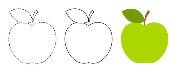Apple to be colored and trace line educational game for kids
