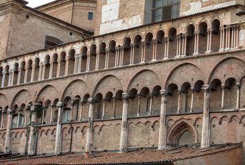  the side wall of Ferrara cathedral, Basilica Cattedrale di San Giorgio, Ferrara, Italy