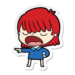 sticker of a cartoon woman talking loudly