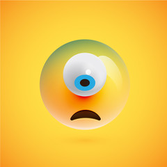 One-eyed high-detailed emoticon, vector illustration